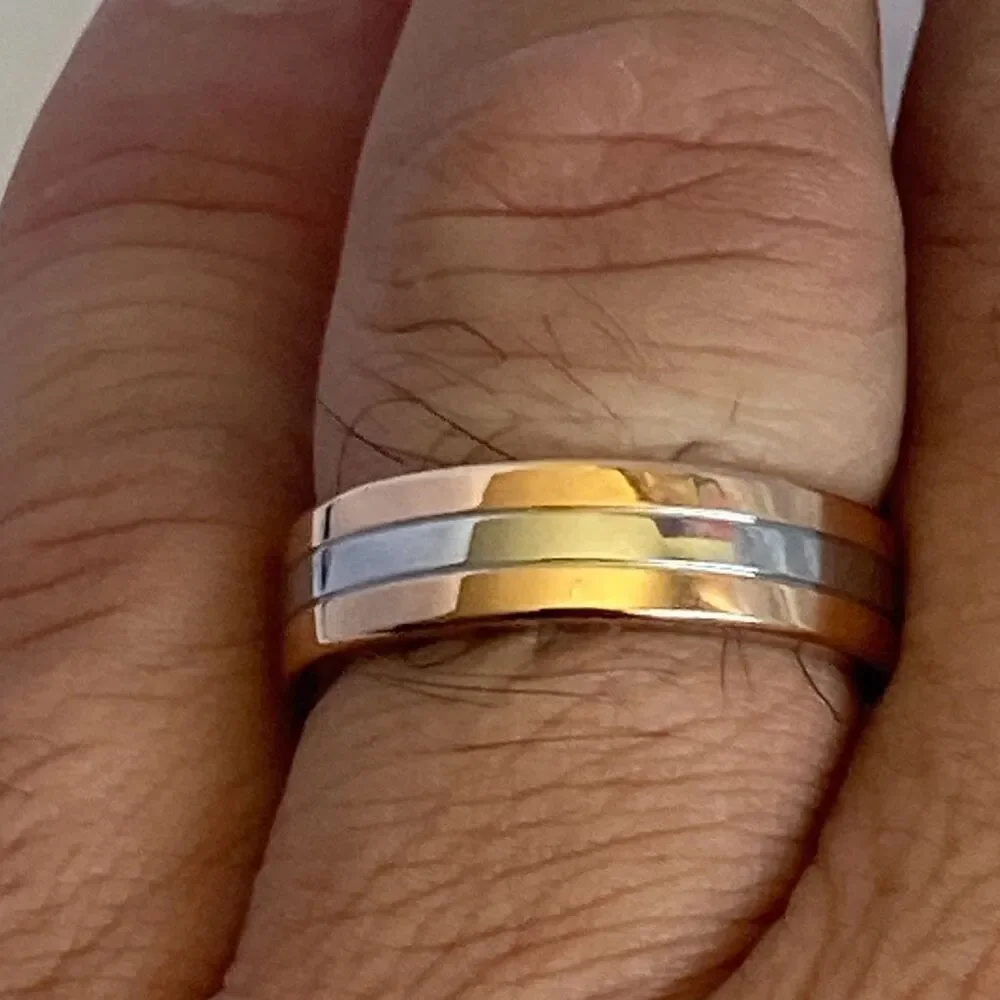 Men’s Stainless Steel Ring Size 10 Two Tone Rose Gold & Silver Band